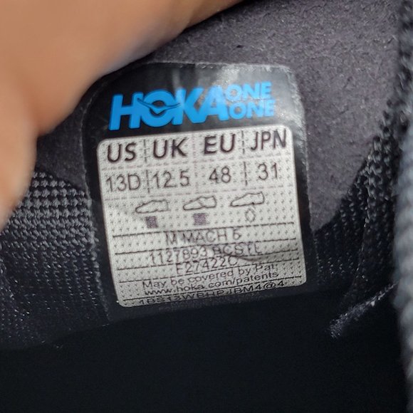 Hoka One One Mach 5 Mens 13D Black Castlerock Running Shoes 1127893 BCSTL main image 7